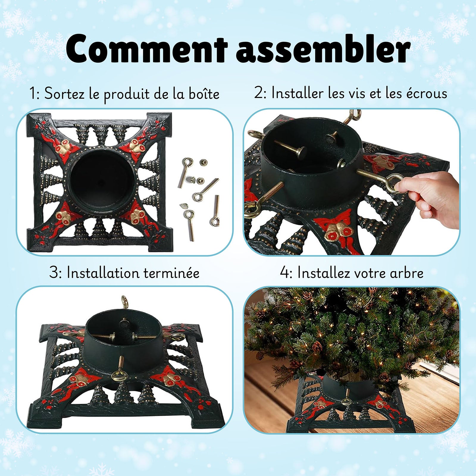 Support De Sapin De Noël En Fonte Avec Réservoir D'eau - Universel Pour Arbre Vrai Ou Artificiel - Jusqu'à 244 Cm