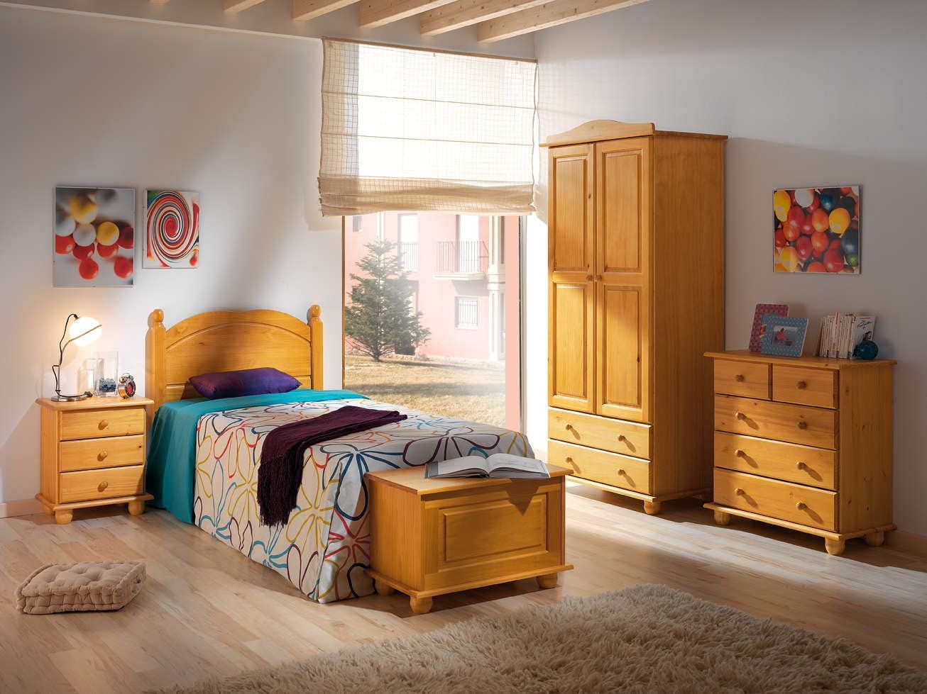 commode 5 tiroirs, pin massif , couleur miel, mesure 81x78x39 cm (hauteur-largeur-profondeur) - 2