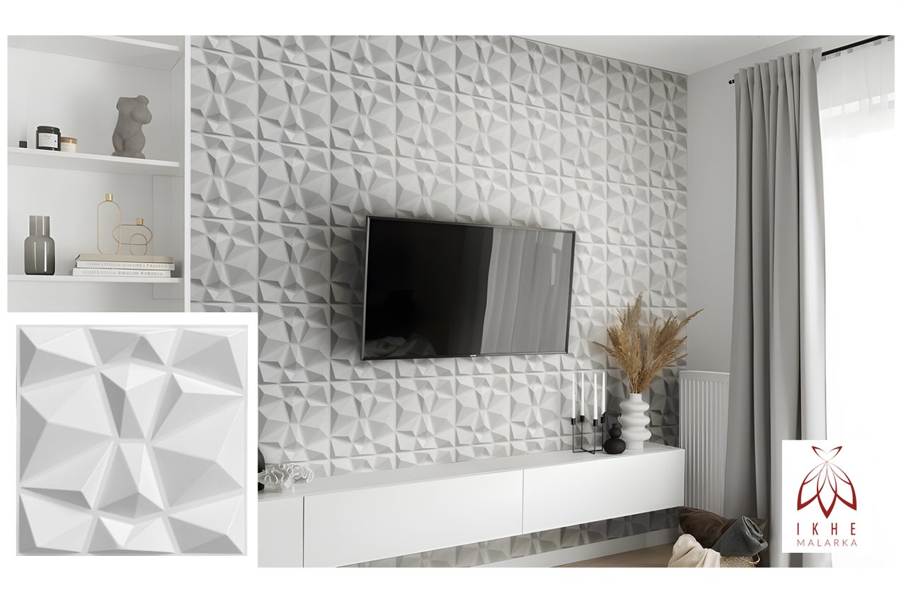 1PCS/0.09M² Panneaux 3D 30x30cm Panneaux en plastique PVC Panneaux muraux Salle de jeu Mur Plafond 3D Look Diamonds D094-1 White - 2