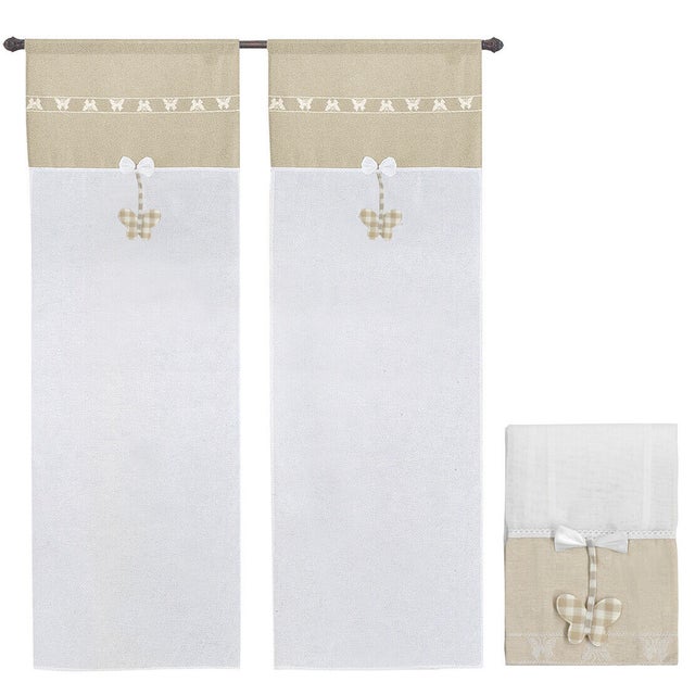 Rideau de Fenêtre 60x150 cm Couple 2 pcs Porte Intérieure Tissu semi-transparent Papillon Shabby Chic