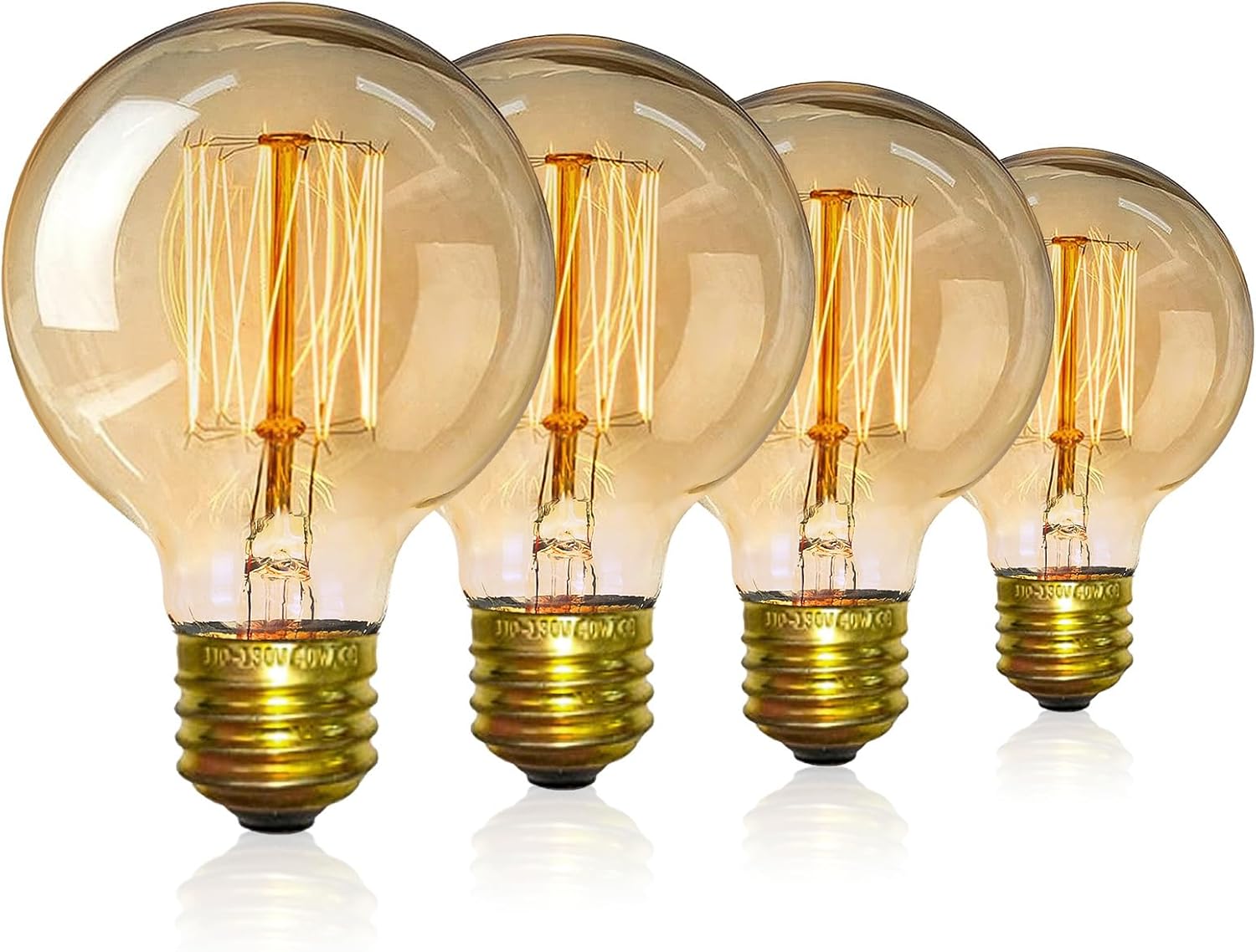 Zestaw 4 żarówek Edison w stylu retro, wkręcane, ze ściemnianiem, ciepłe światło, 40 W, G80, E27, 220 V
