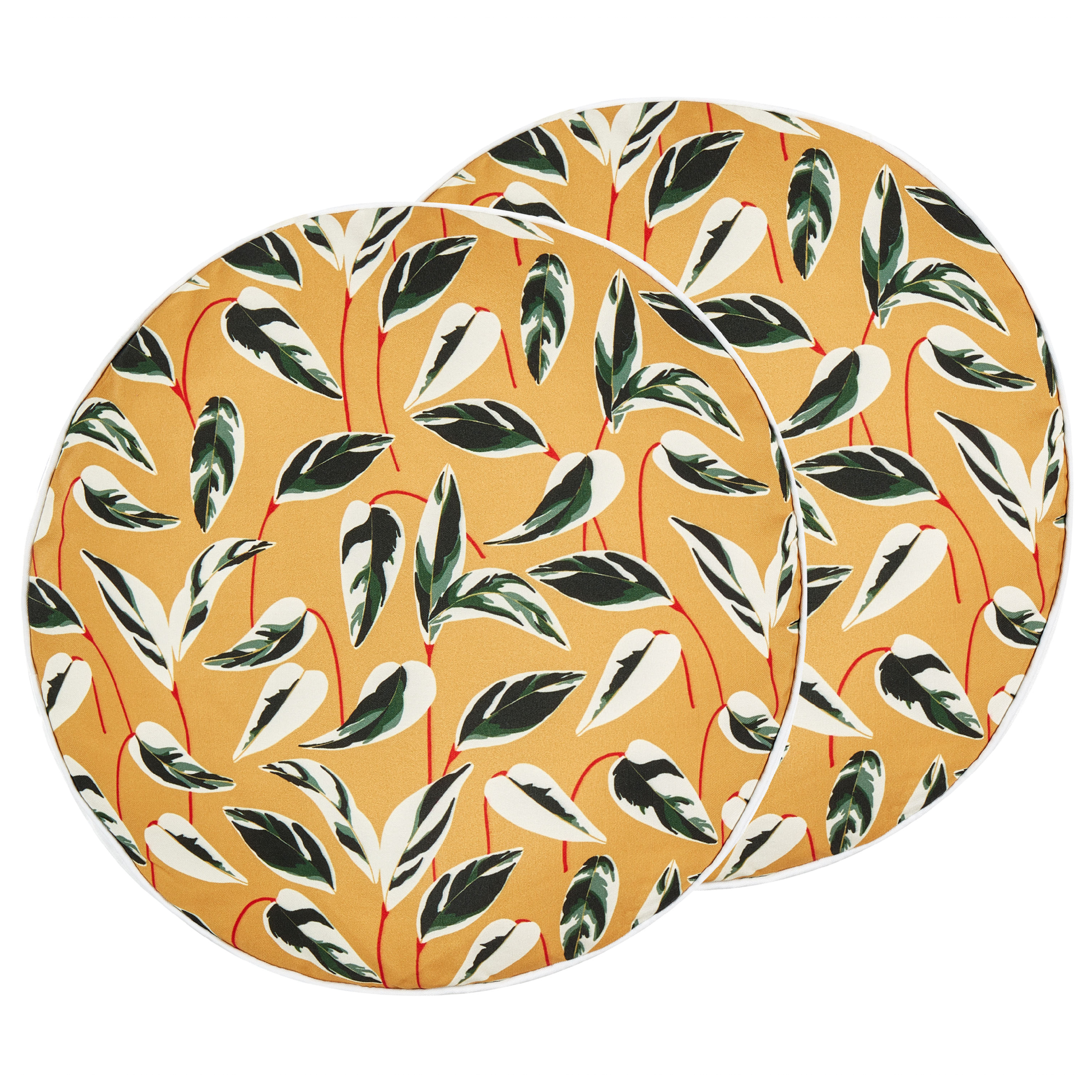 Beliani conjunto de 2 cojines de exterior taggia patrón de plantas 40 x 40 cm amarillo