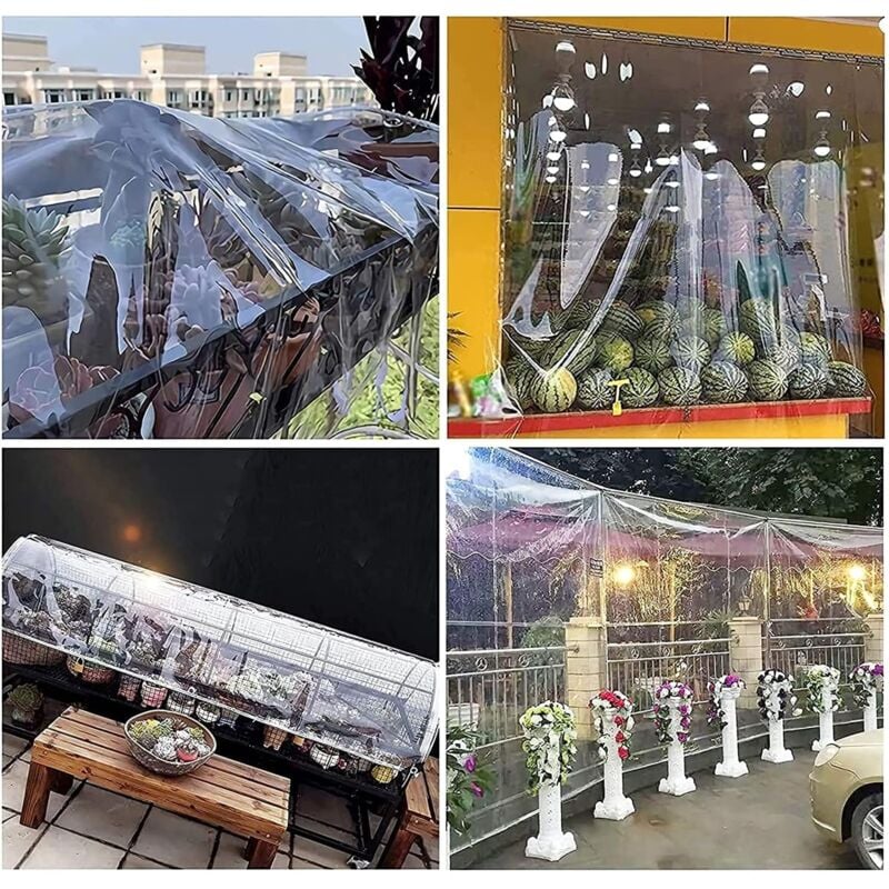 Telone industriale trasparente con occhielli – Plastica impermeabile – Copertura per pergola in PVC resistente 1,9 x 1,9 m - 4