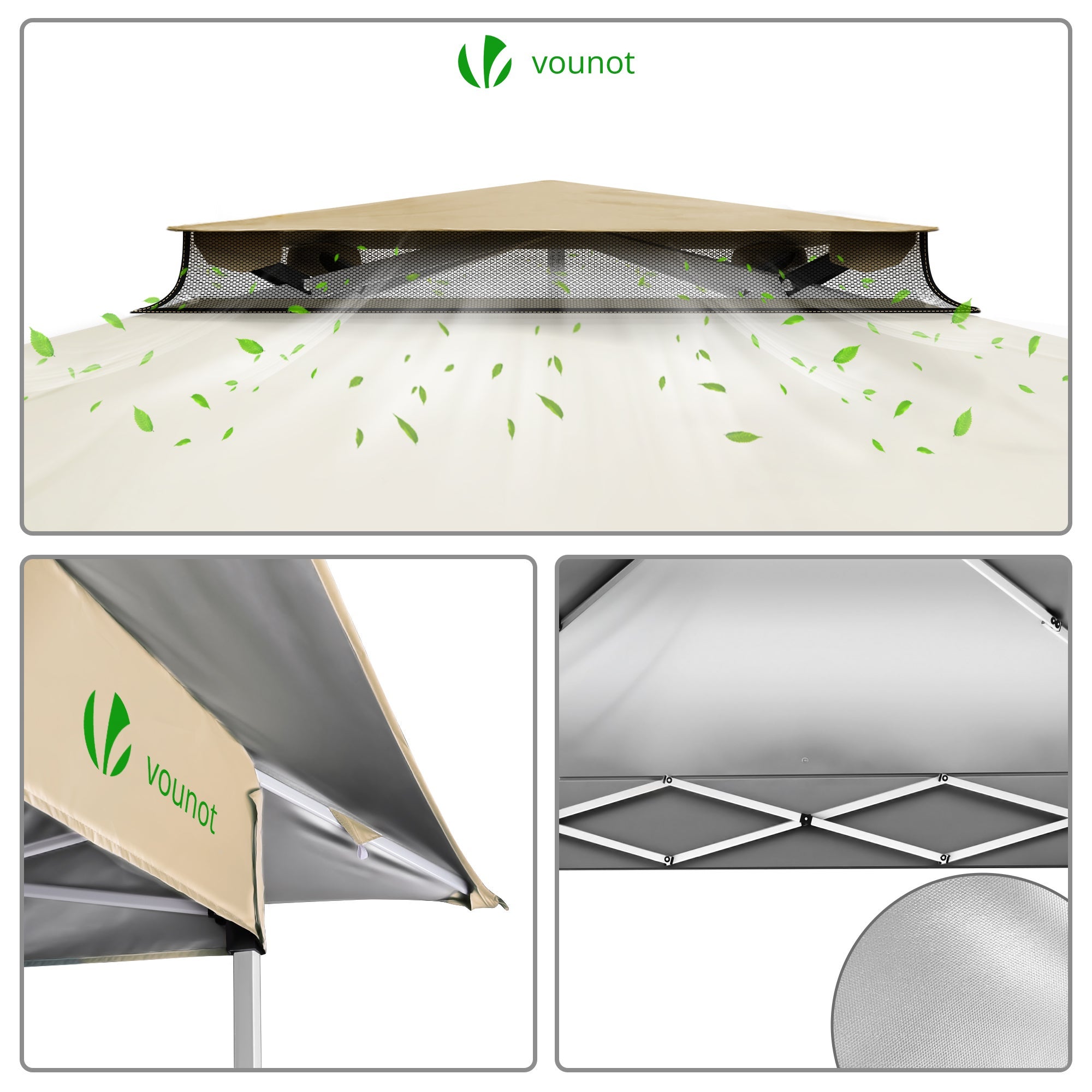 Tonnelle de jardin 3,6x3,6m pliable installation facile POP UP avec moustiquaire beige - VOUNOT® - 6