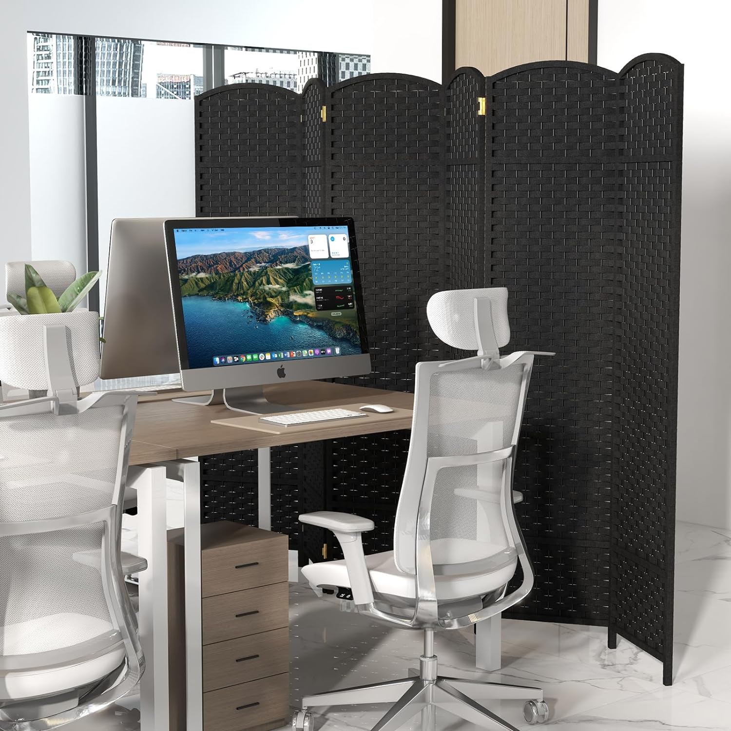 Séparateur de Pièce Cloison de Séparation, Paravent 6 Panneaux Pliable 170 CM, Cadre en Bois Massif,240x170CM (Noir) - 8