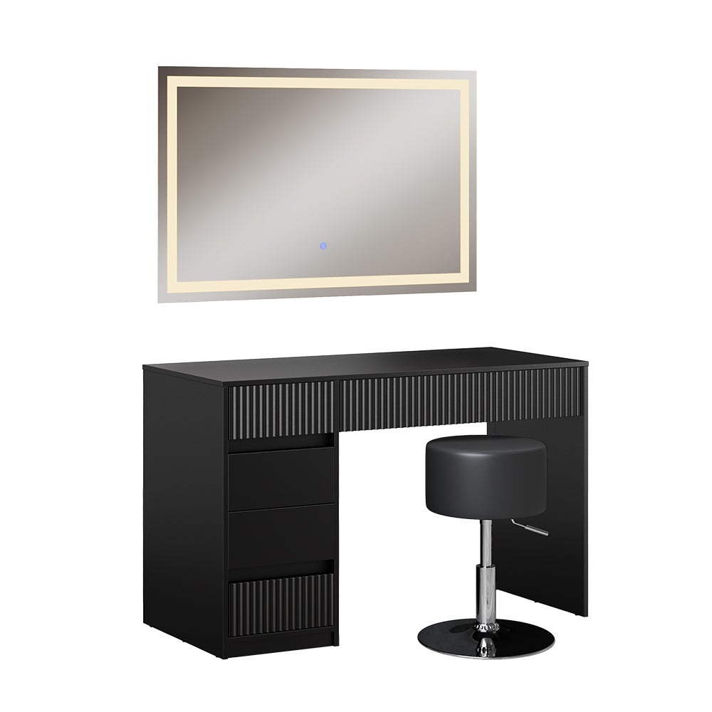 Vicco Toaletka Omira, Czarny, 120 cm z lustrem LED i stołkiem
