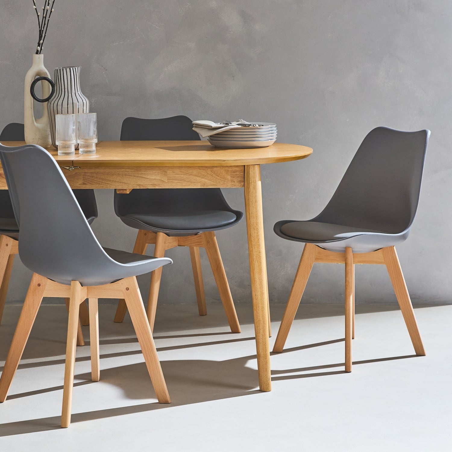Set di 4 sedie scandinave imbottite, con gambe in legno per sala da pranzo, Grigio - 6