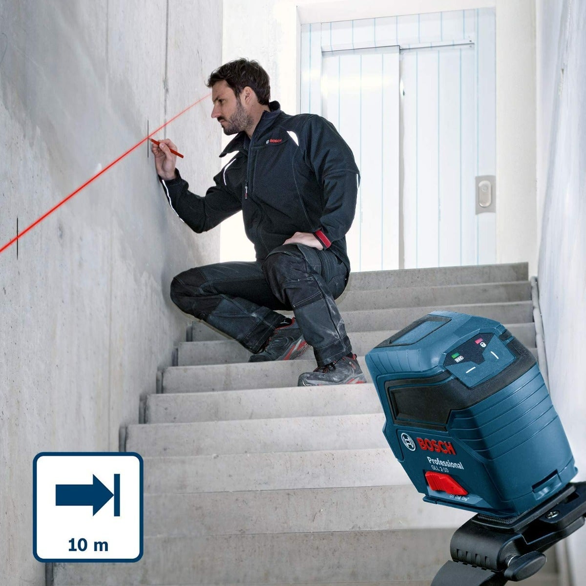 Livello laser professionale Bosch GLL 2-10 con linea rossa, batterie e custodia - 0601063L00 - 7