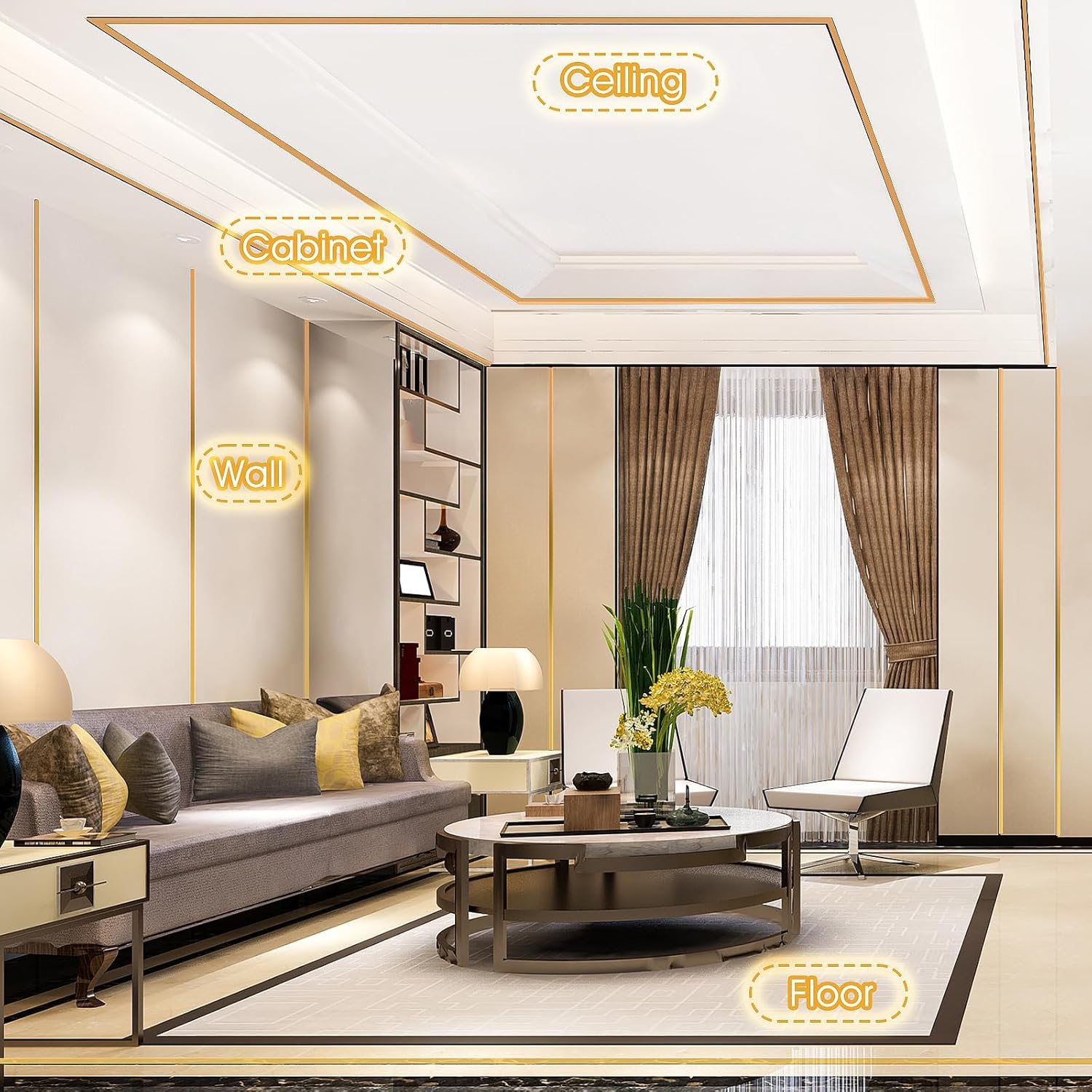 Cinta adhesiva metálica dorada con película de poliéster Mylar, decoración de pared autoadhesiva con acabado brillante tipo espejo - 5