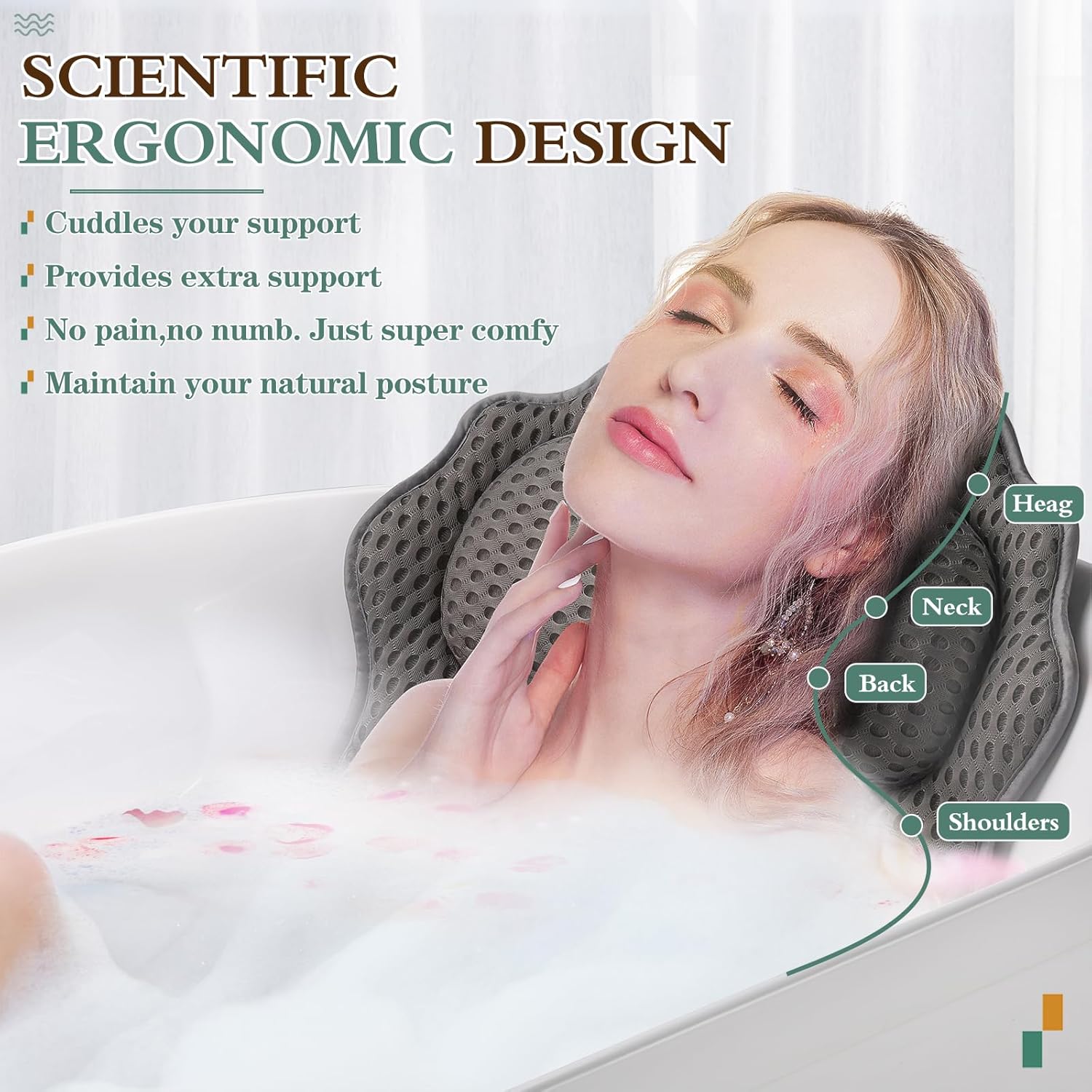 Tappetino Da Bagno Con Motivo A Nido D'ape 3D, Cuscino Da Bagno Con 6 Potenti Ventose Tappetino Da Bagno Per Testacollospalleschiena Per Vasca Idromassaggio 87881532