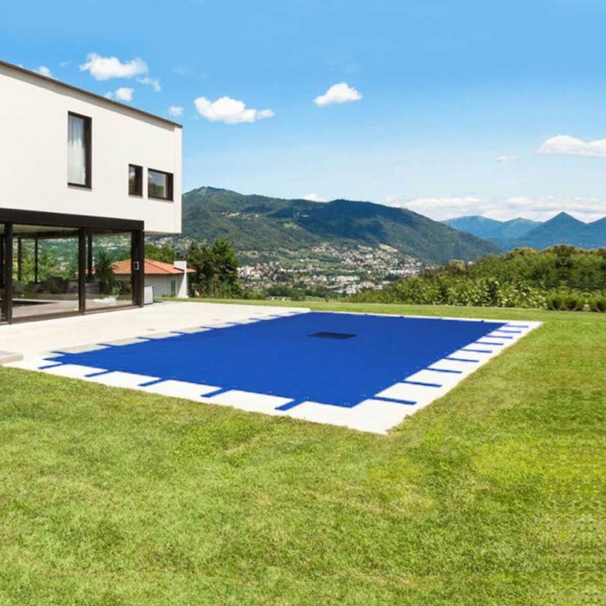 Bâche Piscine rectangulaire 6x10 m - TECPLAST - PO155RG - Couverture Piscine d'hivernage avec Filet d'écoulement central - 2