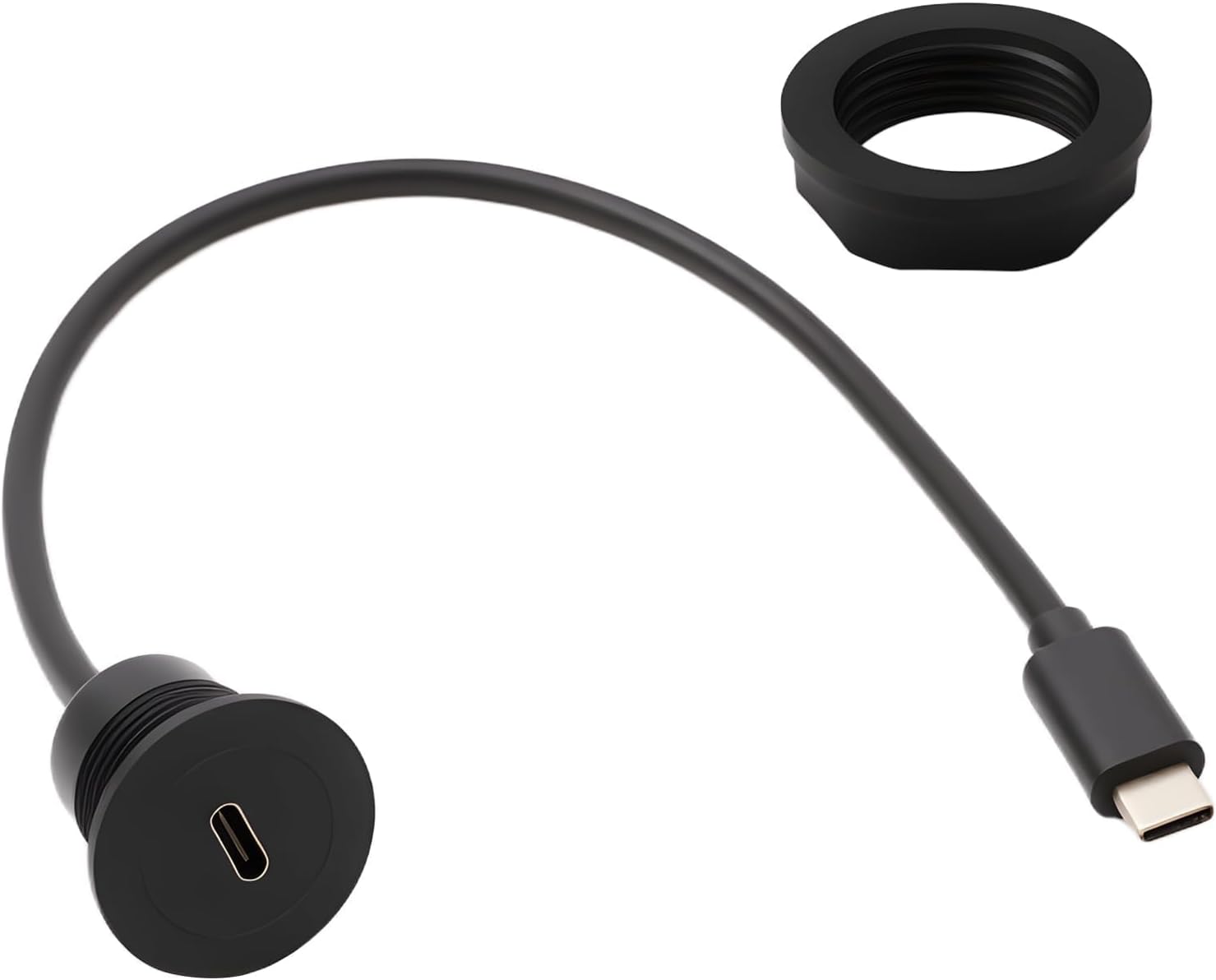 Adapter USB-C 5 Gb/s do montażu podtynkowego, krótki kabel 30 cm, PD60W, złącze typu C 3.0 z gwintem męskim na żeńskim