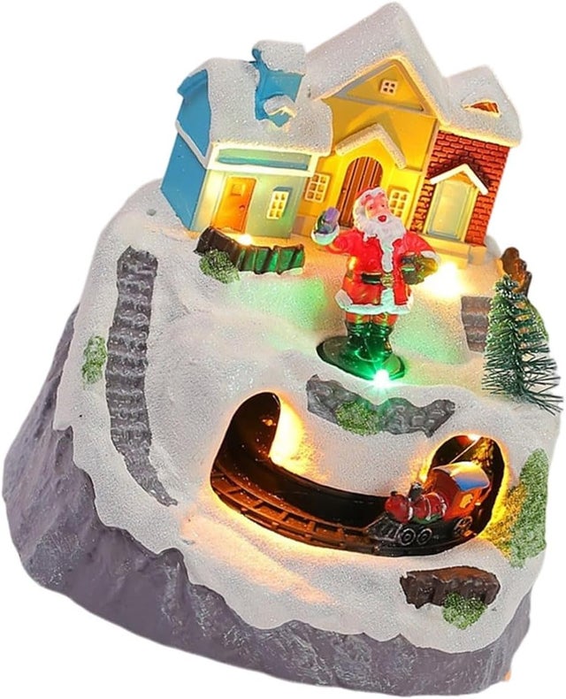 Decoración LED giratoria de Papá Noel, figura musical de pueblo navideño iluminada.