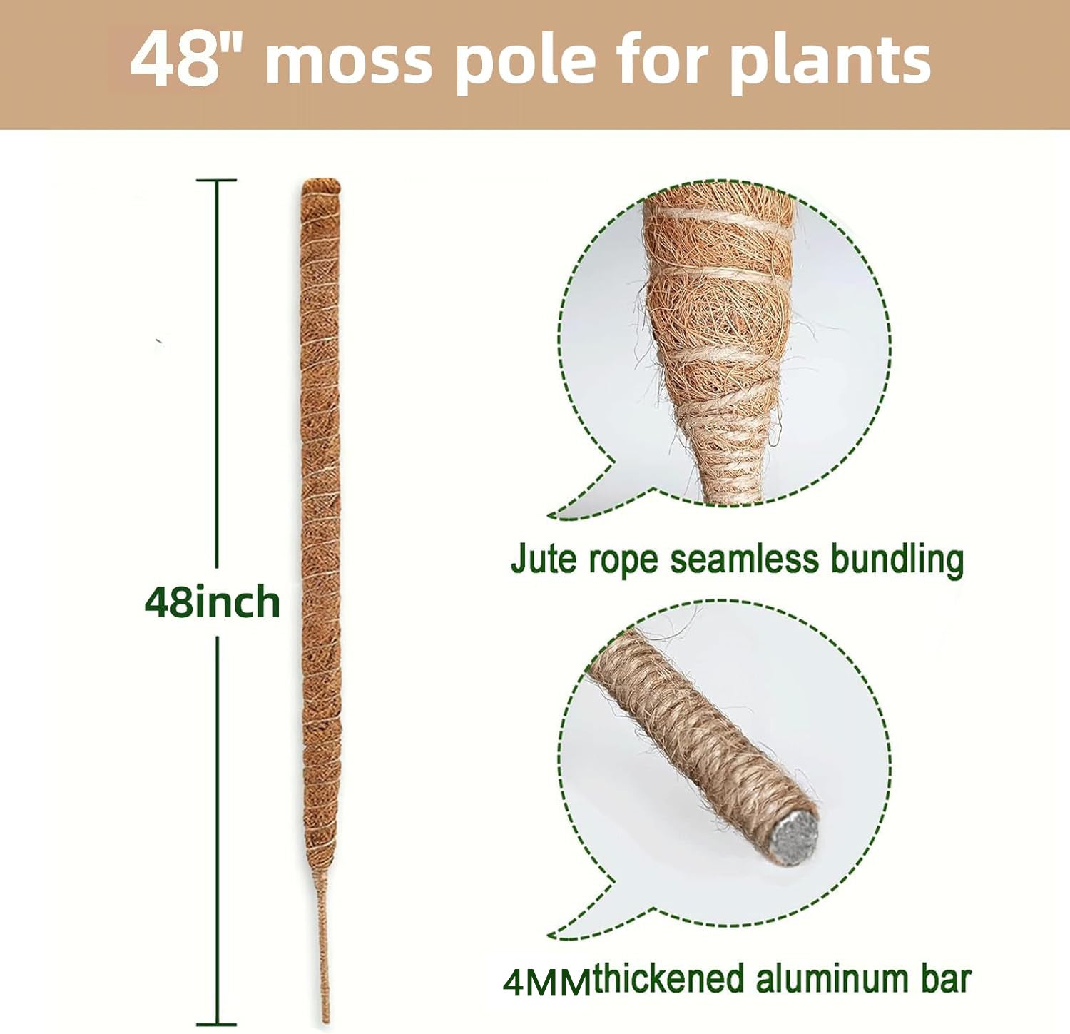 Tutore Per Piante Rampicanti Con Muschio Di Sfagno, 2 Pezzi Estensibili Fino A 64 Cm, Palo In Plastica Per Monstera E Piante Da Interno - 5
