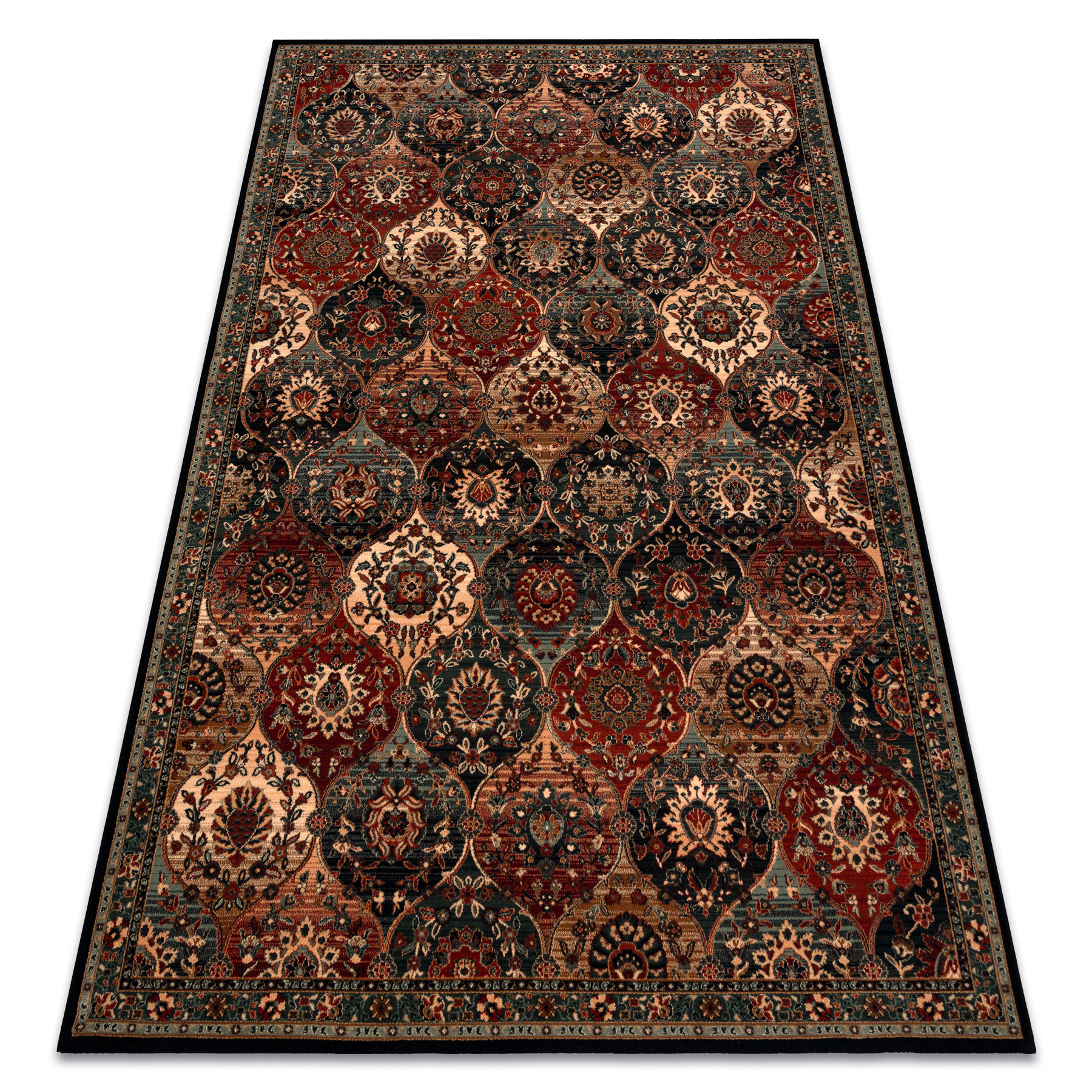 Alfombra de lana kashqai 4373 500 oriental, enjerado verde / burdeos 200x300 cm