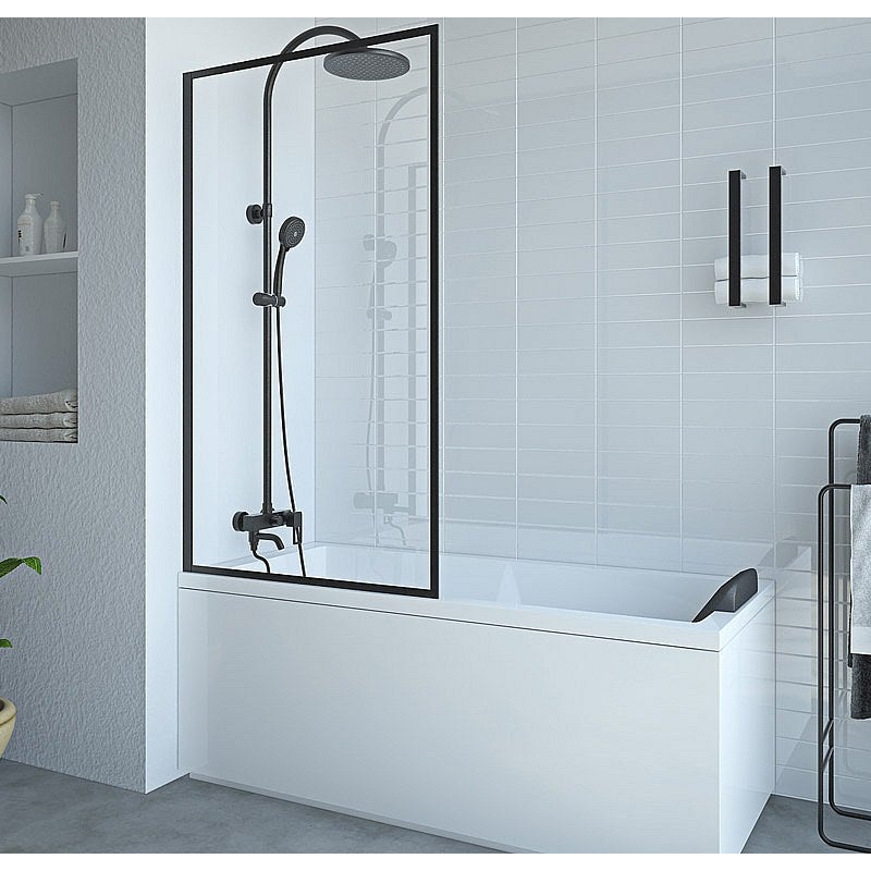 Matowy czarny parawan nawannowy w stylu industrialnym - 80 x 140 cm - Szkło hartowane - BRADENTON