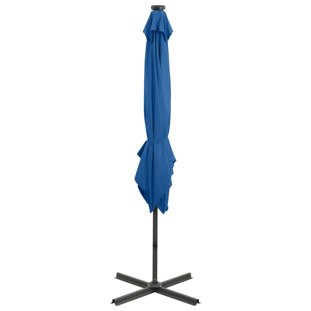Parasol déporté avec mât et lumières LED Bleu azuré 250cm - 8