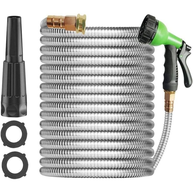 Tubo da giardino in metallo da 15,2 m, tubo dell'acqua in acciaio inossidabile con ugelli in alluminio, flessibile, resistente, leggero, non si attorciglia, tubo anti-morso per cortile, camper Tubo da giardino in metallo da 15,2 m, tubo dell'acqua in acciaio inossidabile con ugelli in alluminio, flessibile, resistente, leggero, non si attorciglia, tubo anti-morso per cortile, camper