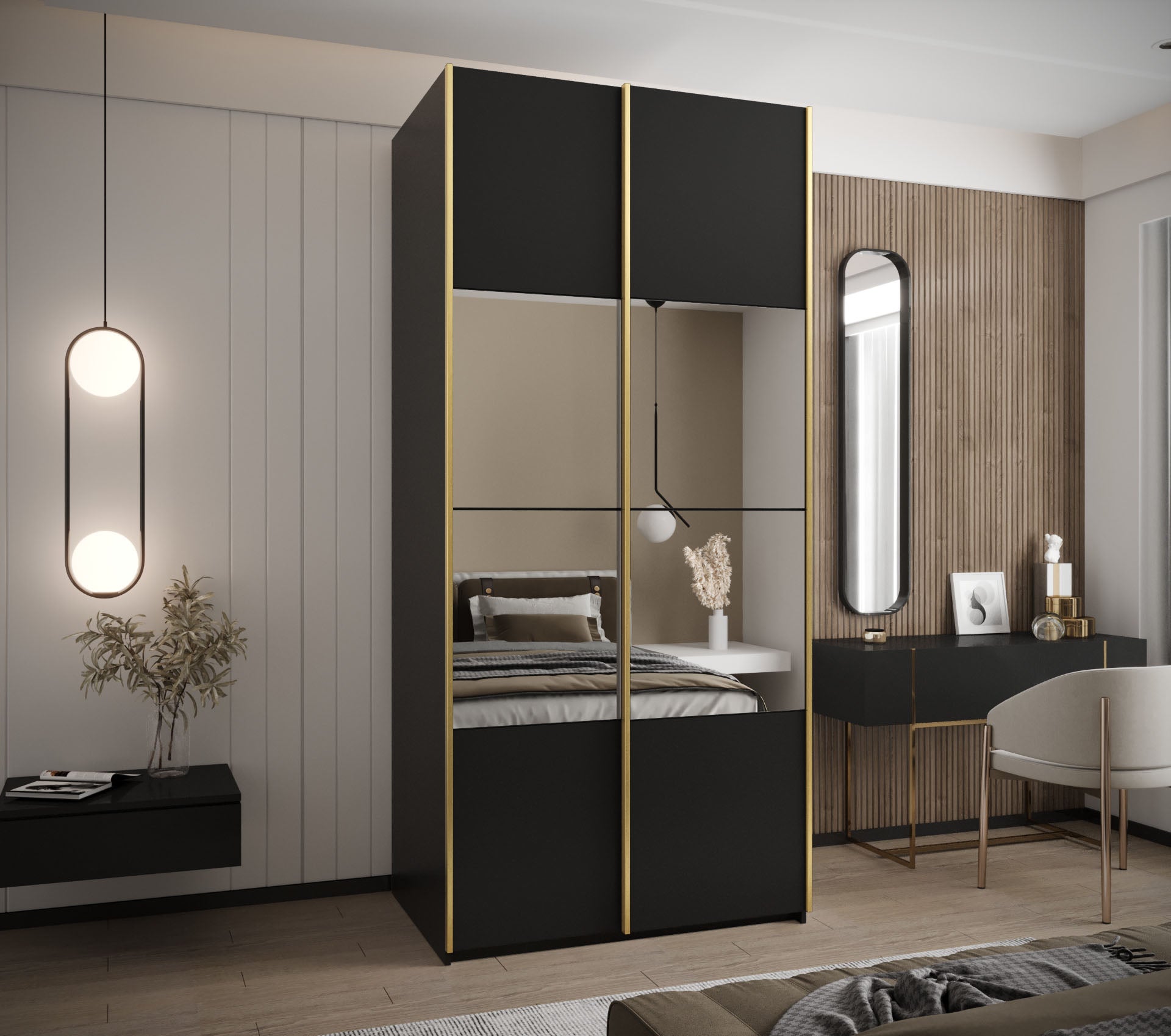 Szafa przesuwna wysoka Lux 4 110 x 64 x 245,5 cm czarny + czarny + u. złoty - Abiks Meble - 2