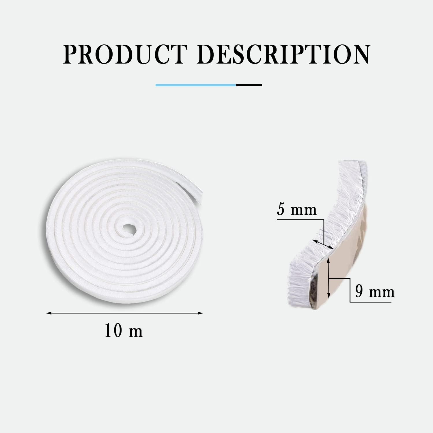 Uszczelka szczotkowa do drzwi, 10 m x 9 mm x 5 mm, biała, uszczelka okienna do drzwi dźwiękoszczelnych, uszczelka szczotkowa do moskitiery - 2