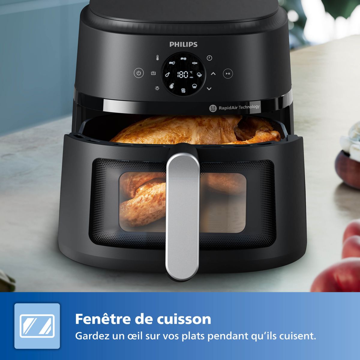 Friteuse sans huile PHILIPS NA231/00 Friteuse sans huile avec fenêtre de cuisson Noir/Argent, Série 2000 6.2L - 3