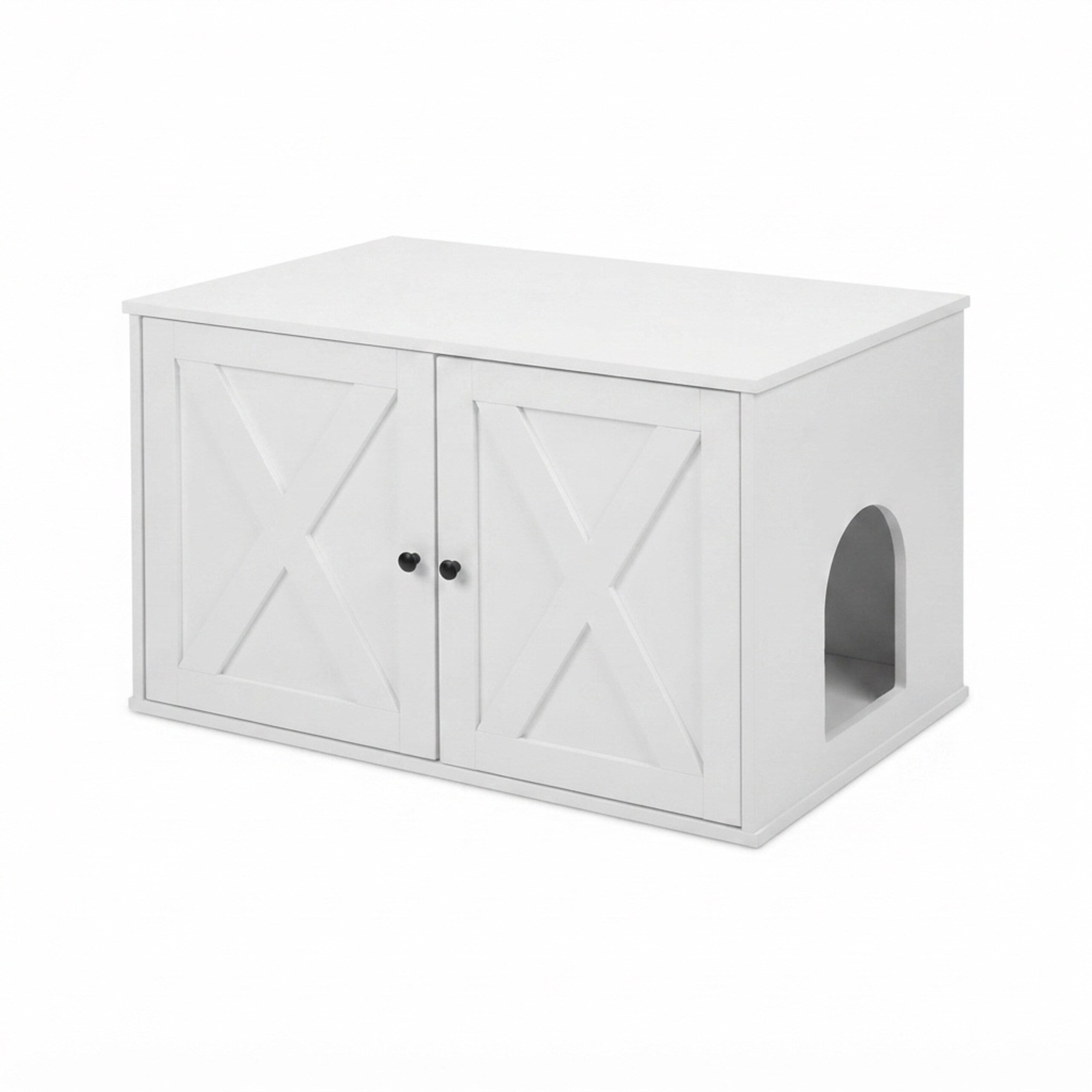 Armário para caixa de areia para gatos com divisória amovível e entrada lateral, MDF branco, 50 x 80 x 53 cm, Relaxdays - 8