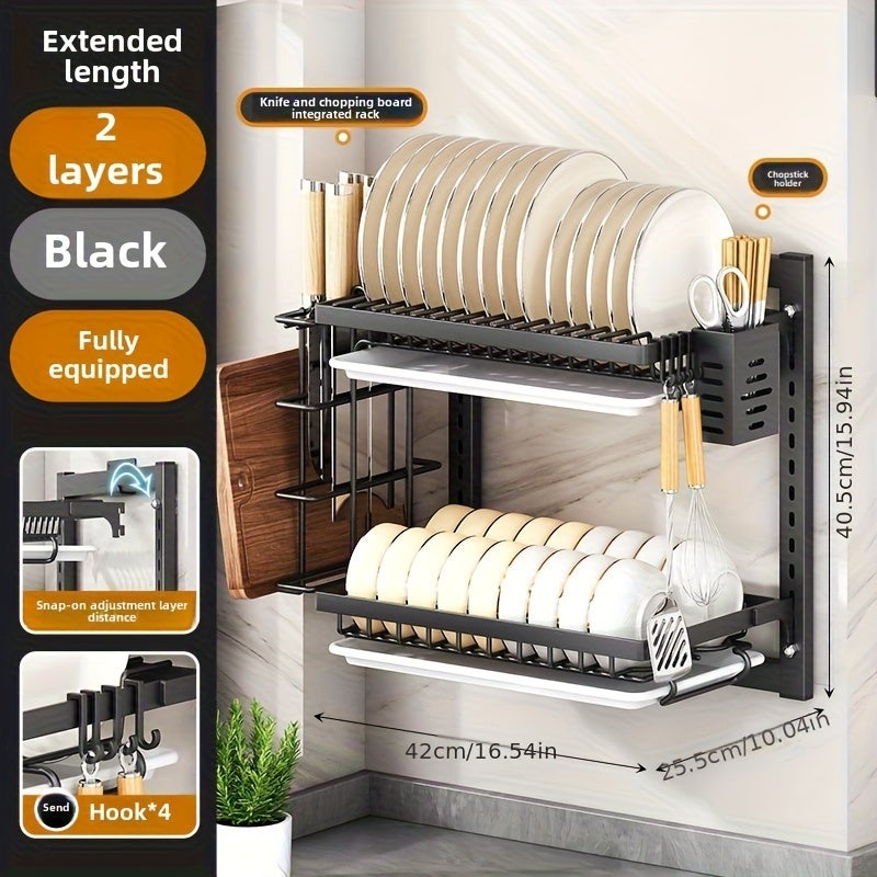 LEDANDER Égouttoir à vaisselle à 2 niveaux, compatible avec une fixation murale ou une pose sur plan de travail, étagère de rangement pour la cuisine - 2