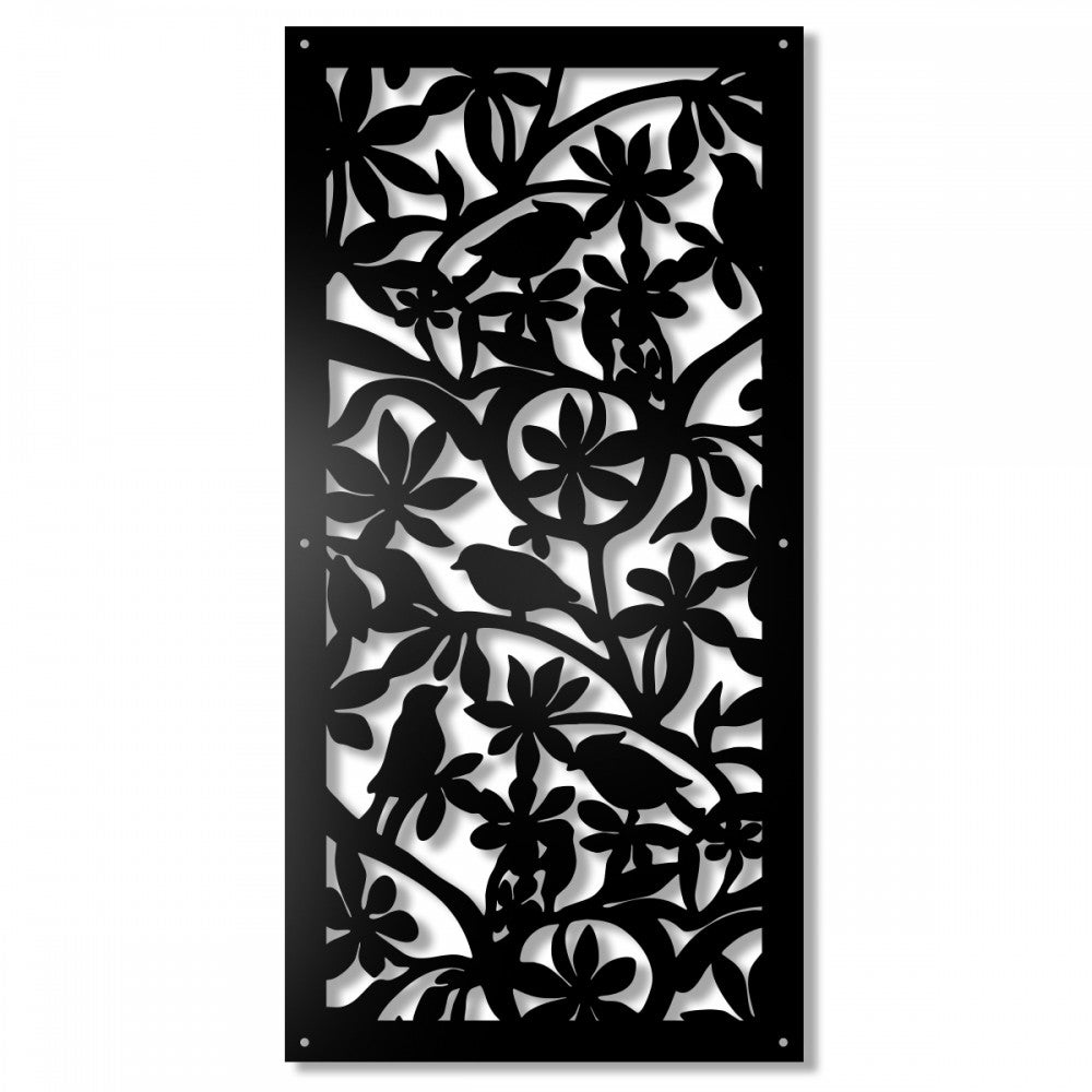 KWIATY-PTAKI - Panel perforowany PCV - Parasolka przeciwsłoneczna w kolorze czarnym, wymiary 73x148 cm - grubość 10 mm