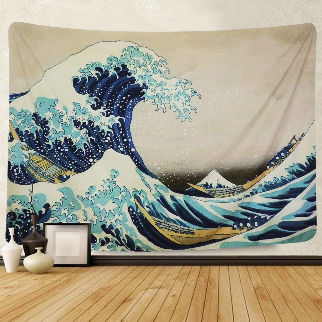 Gobelin Off Kanagawa Wave, sztuka japońska, mandala ścienna, wystrój natury i zen (150x200 cm)
