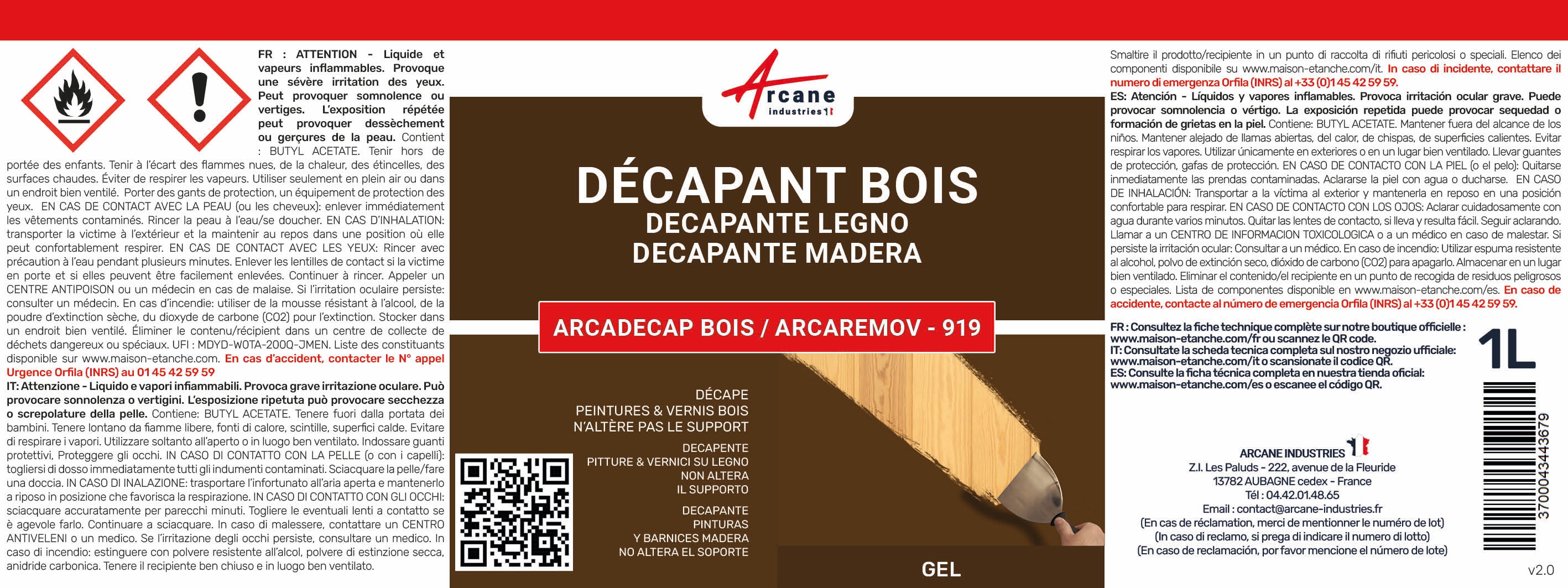 Décapant pour Bois - Produit décapant peinture, vernis - ARCADECAP BOIS - 1 L - ARCANE INDUSTRIES - 9