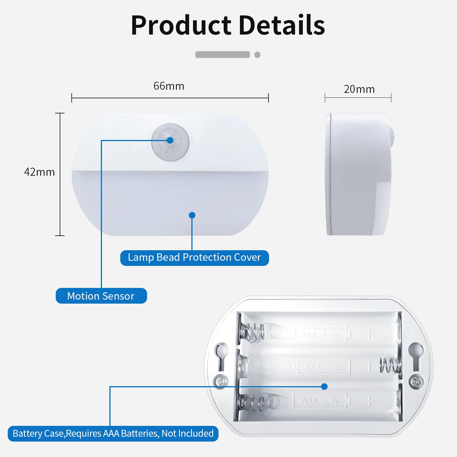 Lot de 4 veilleuses LED avec détecteur de mouvement, éclairage d'armoire à piles, lumière blanche 6500 K, pour couloir (piles non incluses) - 4