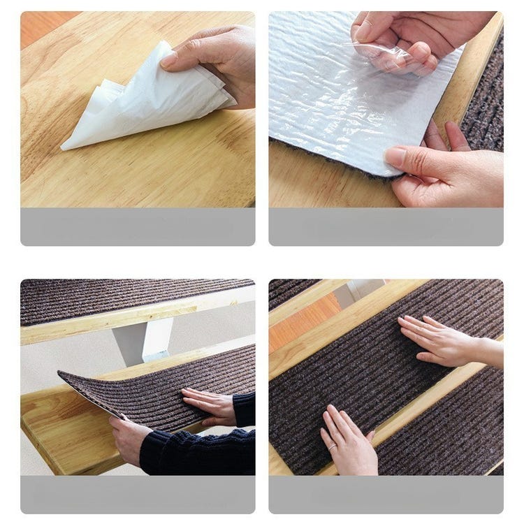 6 alfombrillas antideslizantes para escaleras, autoadhesivas, sin pegamento, 55 x 22 x 4,5 cm, color verde claro. - 3