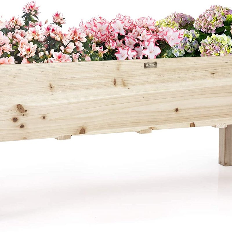 Podwyższona skrzynka ogrodowa z drewna z 5 otworami drenażowymi, 100 kg, 120 x 43,5 x 51 cm, naturalna