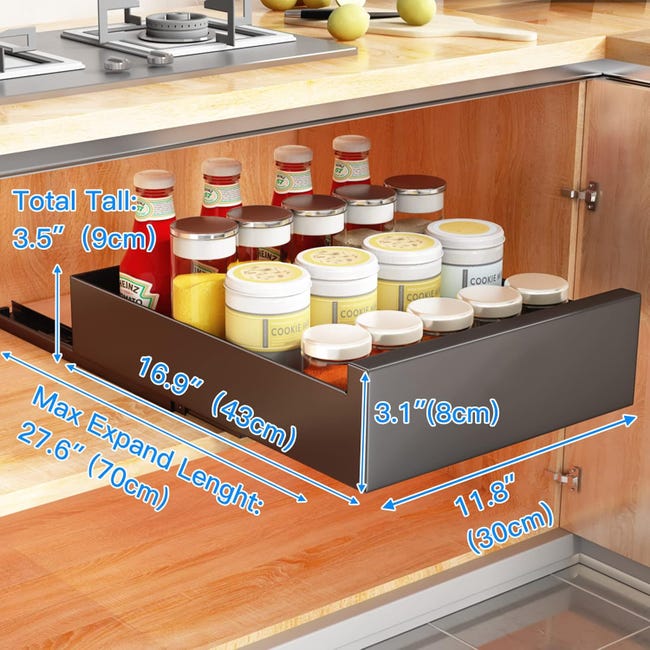 AIGOCITY Tiroir De Cuisine Extensible En Acier Au Carbone - Largeur 30 à 48,2 Cm - Organisation Optimale
