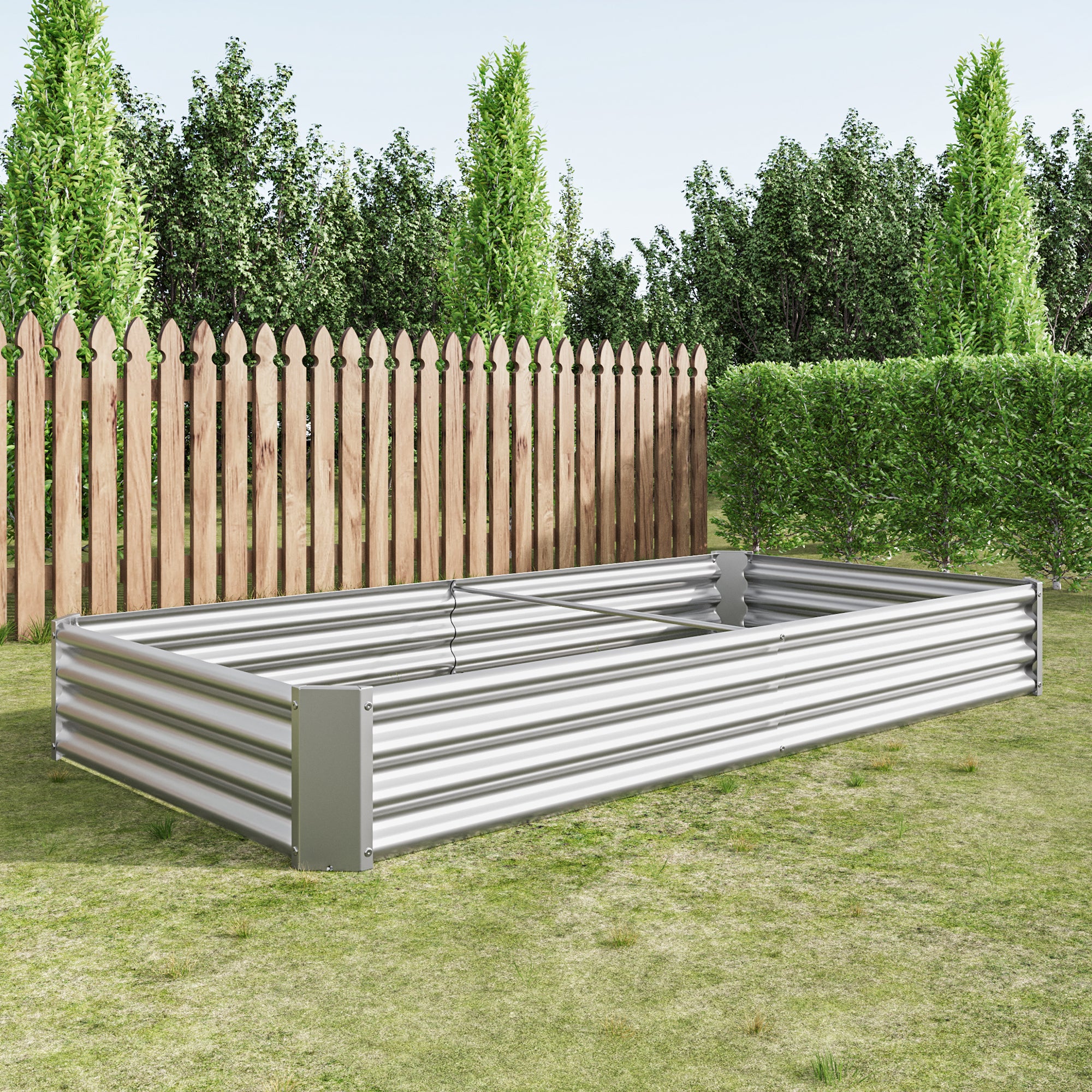 Bac de plantation fabriqué en tôle d'acier robuste conception stable, antirouille et durable, base non incluse, 232x113.5x30 cm, métal, argent - 6