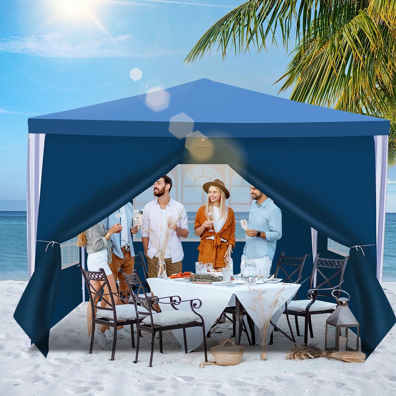 Carpa pabellón de 3 x 3 m, impermeable, para jardín, para fiestas, cerveza, color azul - 6