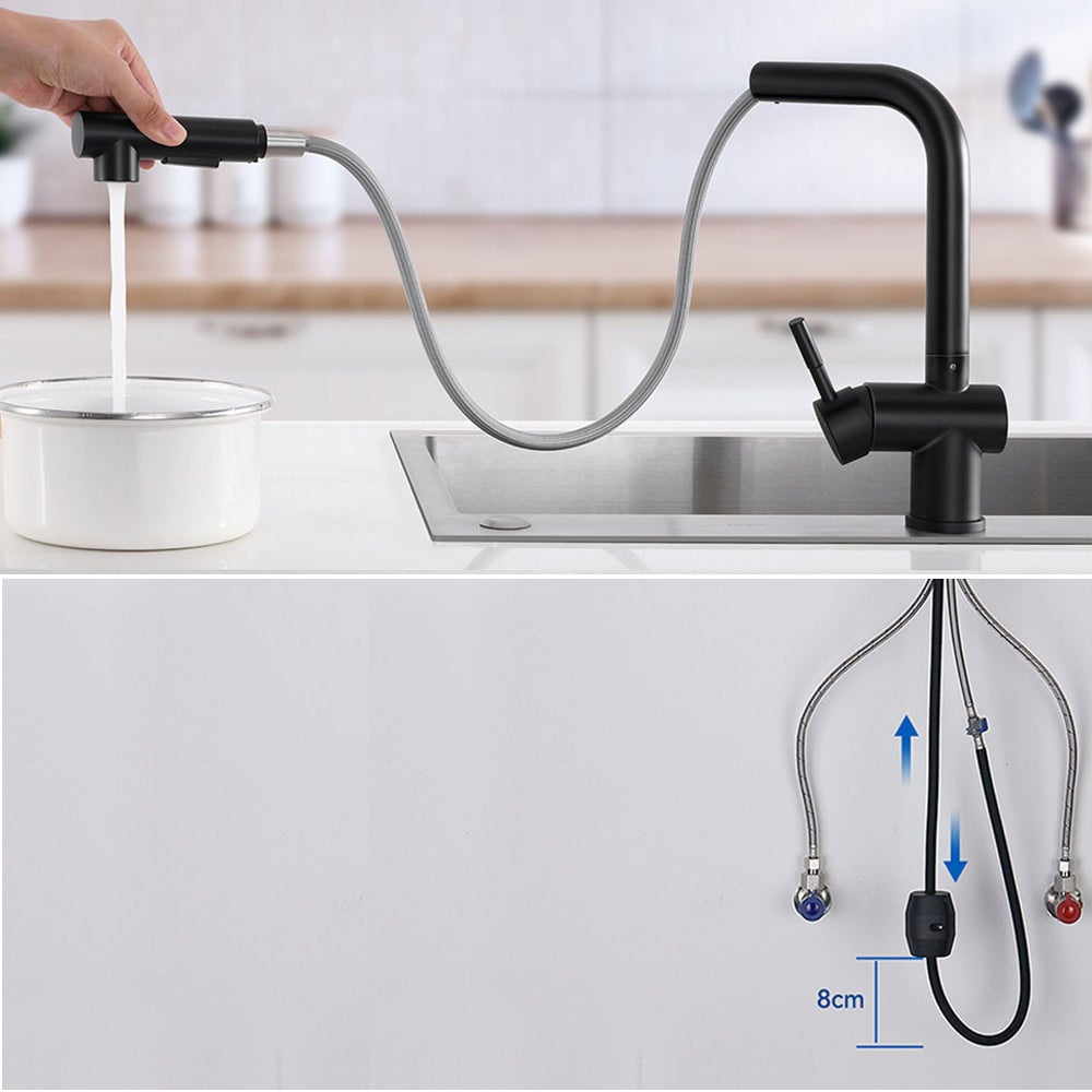 Robinet de Cuisine avec Douchette Extractible Mitigeur de Cuisine avec 2 Types de Jet D'eau Robinet d'évier en Inox Noir - 9