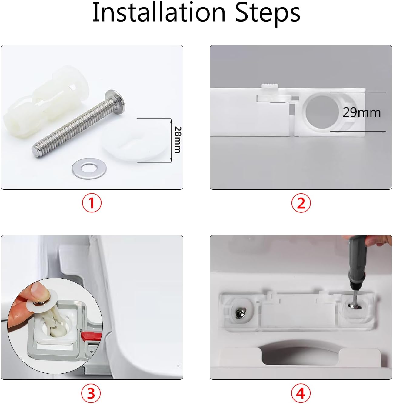 Fixation Abattant WC Vis, 4 Pièces Vis D'expansion WC, Convient aux Trous Borgnes Dans les Toilette, Rechange pour Abattant WC Fixations Charnières - 5