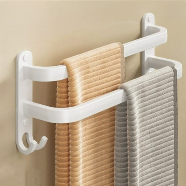 Biały wieszak na ręczniki montowany na ścianie – wiszący wieszak na ręczniki łazienkowe, bez wiercenia – porządek i elegancja, podwójny 40 cm