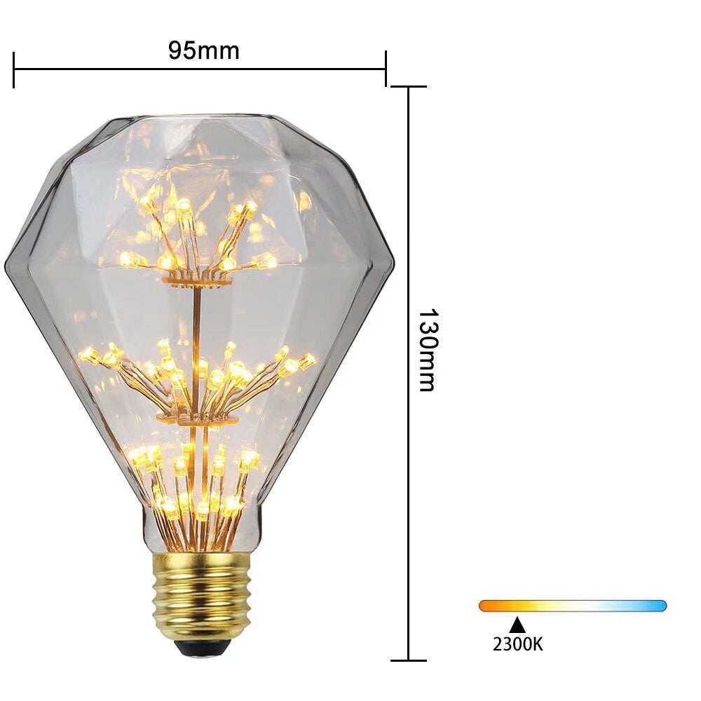 Ampoule LED Vintage Edison Diamond Romance Retro Starlight Ampoule Edison 3W Ampoule LED décorative pour feu d'artifice,3W,culot E27,blanc chaud 2300K - 2