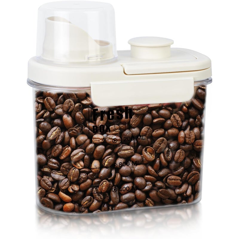 sztuka 18,5*10,5*24 cm, hermetycznego pojemnika kuchennego z kremowo-białego plastiku z pokrywką do przechowywania zbóż i mąki.