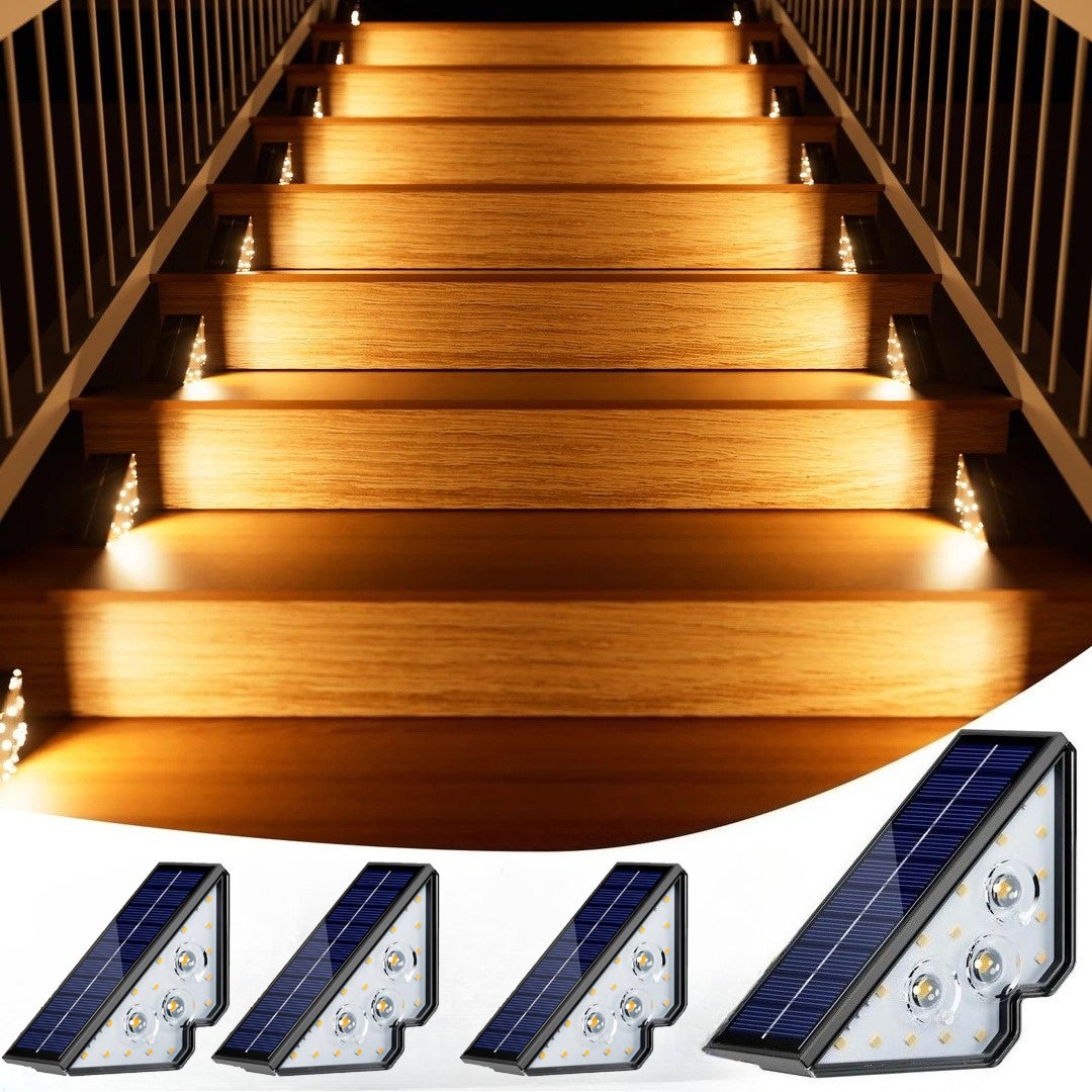Solarne oświetlenie schodów, wodoodporne oświetlenie LED do patio, werandy, podjazdu (ciepła biel, 4 sztuki)