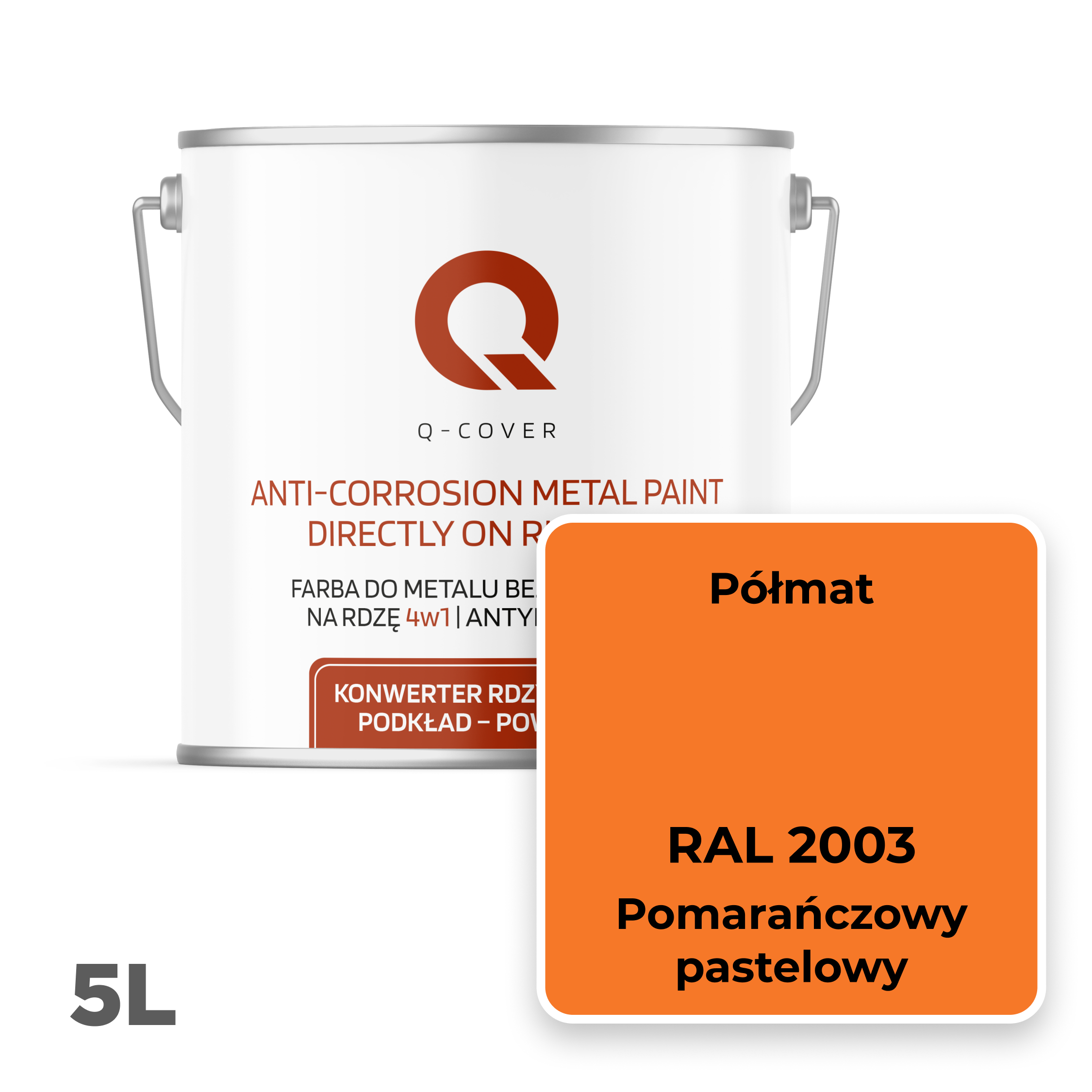 Farba do Metalu Prosto na Rdzę 4w1 Q-Cover Pomarańczowy pastelowy RAL2003 Półmat 5L - 2
