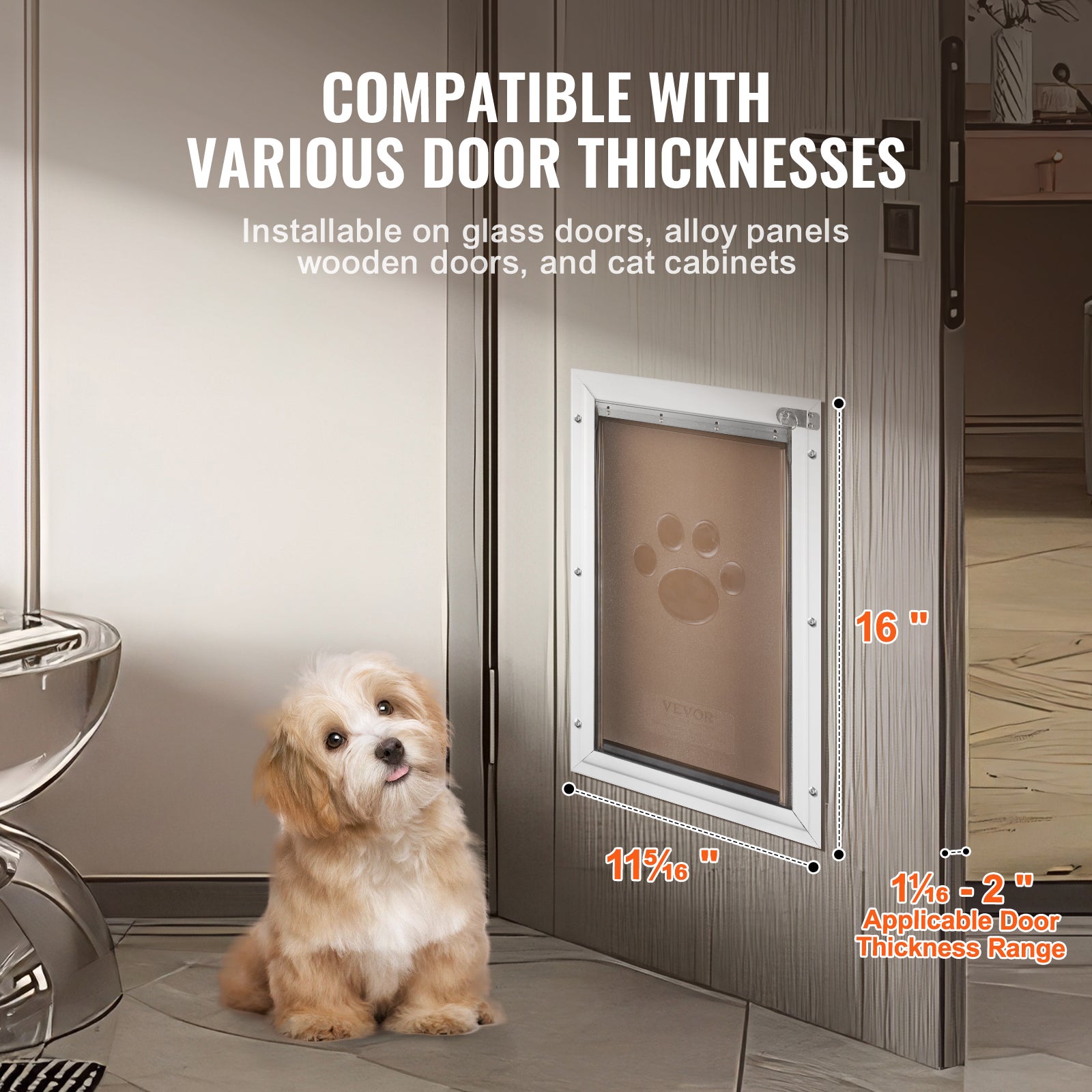 Gatera para Animais,VEVOR Porta para Cão e Gato 287x407 mm,Estrutura em Alumínio,Fechamento e Tampa,Resistente às Intempéries,Branco,Tamanho M - 4