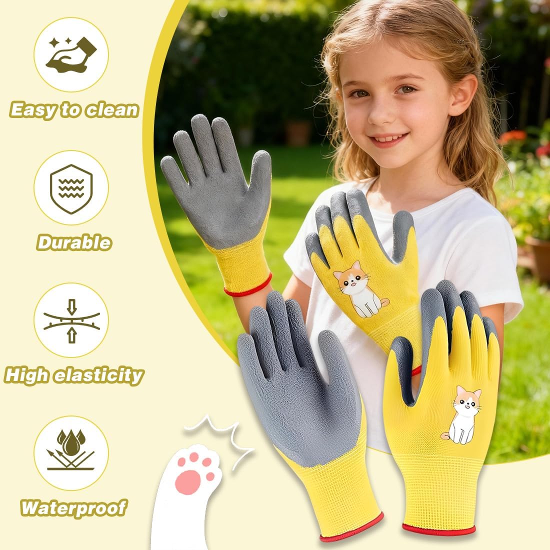 Gant Jardinage Enfant, 1 Paires de Gants de Travail, Paume en Caoutchouc Une Résistance à L'eau et à La Saleté, Pour Travaux Ménagers Quotidiens, Pein - 5