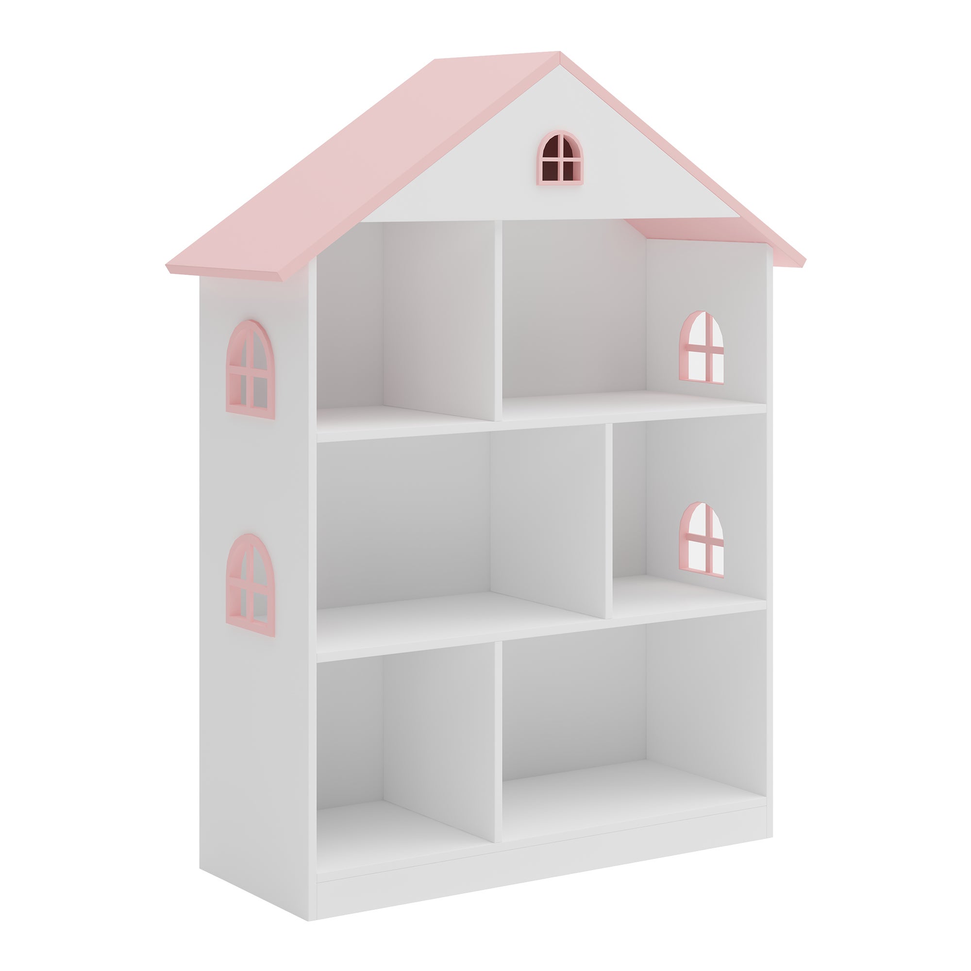 Prateleira infantil Vipsali em forma de casa MDF 107x83x30cm - Branco / Rosa [en.casa] - 2