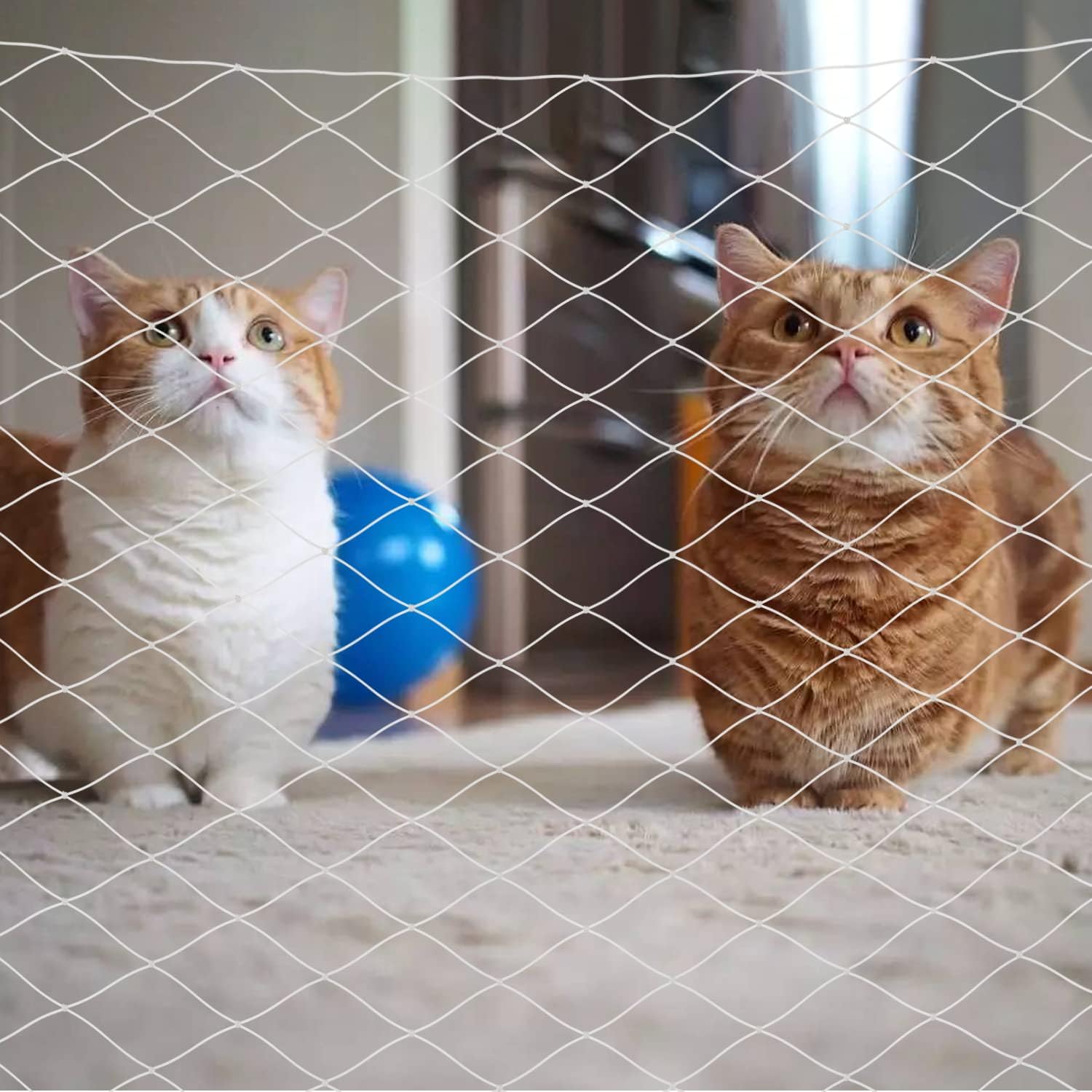 Cerca para gatos na varanda, rede antiqueda, cerca de malha de nylon, furos de 2,5 cm, branca, com acessórios, 4 m x 3 m - 2
