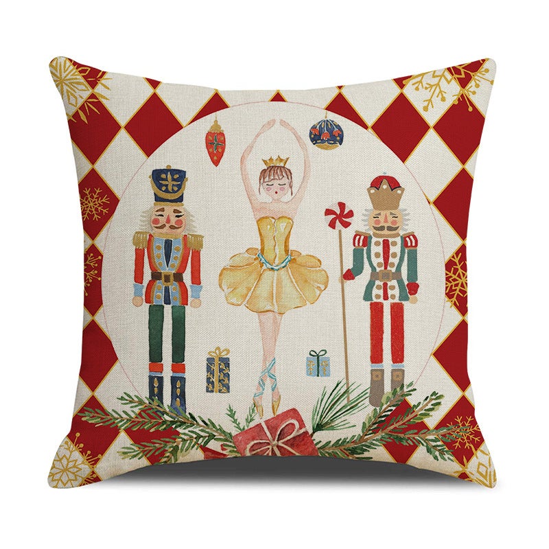 Set di 4 federe natalizie Schiaccianoci, decorazione da giardino, federe Merry Christmas in cotone e lino, 45 x 45 cm - 5