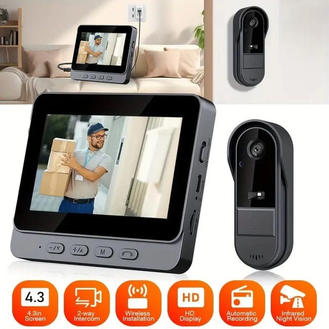 TKMARS Sonnette sans Fil avec Caméra 1080P Étanche IP67, Visiophone Vidéo Extérieur avec Écran 4.3, Angle de Vision 170°, Vision Nocturne, Interphone Vidéo pour Maison, sans WiFi et APP TKMARS Sonnette sans Fil avec Caméra 1080P Étanche IP67, Visiophone Vidéo Extérieur avec Écran 4.3, Angle de Vision 170°, Vision Nocturne, Interphone Vidéo pour Maison, sans WiFi et APP