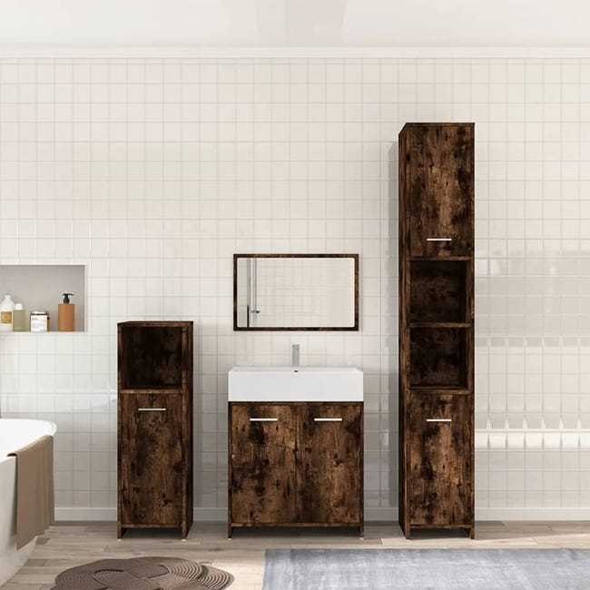 vidaXL Ensemble de mobilier de salle de bain avec étagère 4 pcs Marron vidaXL Ensemble de mobilier de salle de bain avec étagère 4 pcs Marron
